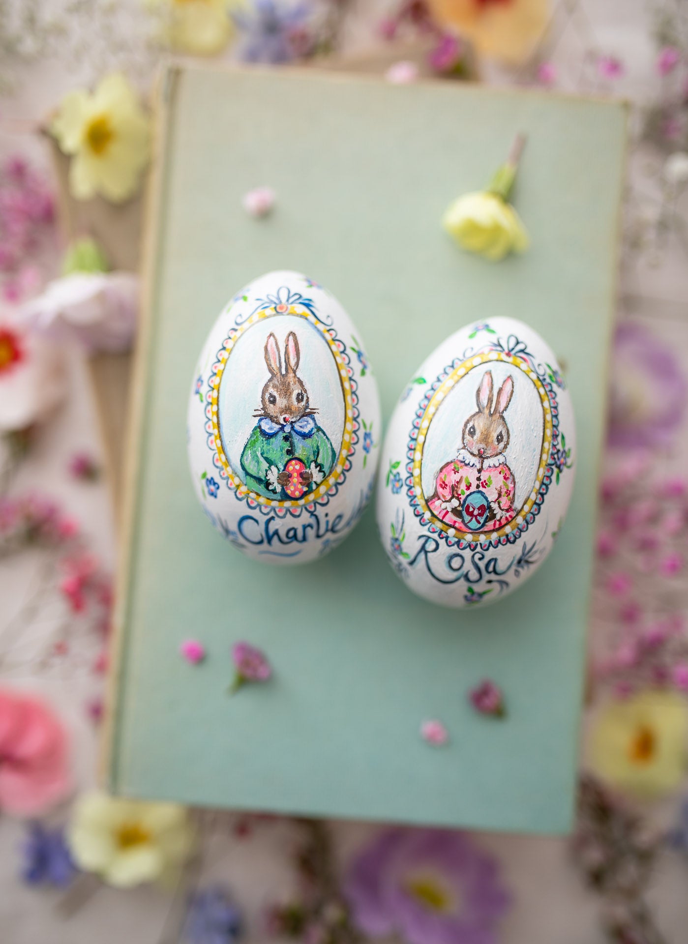 Boy or Girl Bunny ~ Personalised Heirloom Hand Painted Wooden Egg