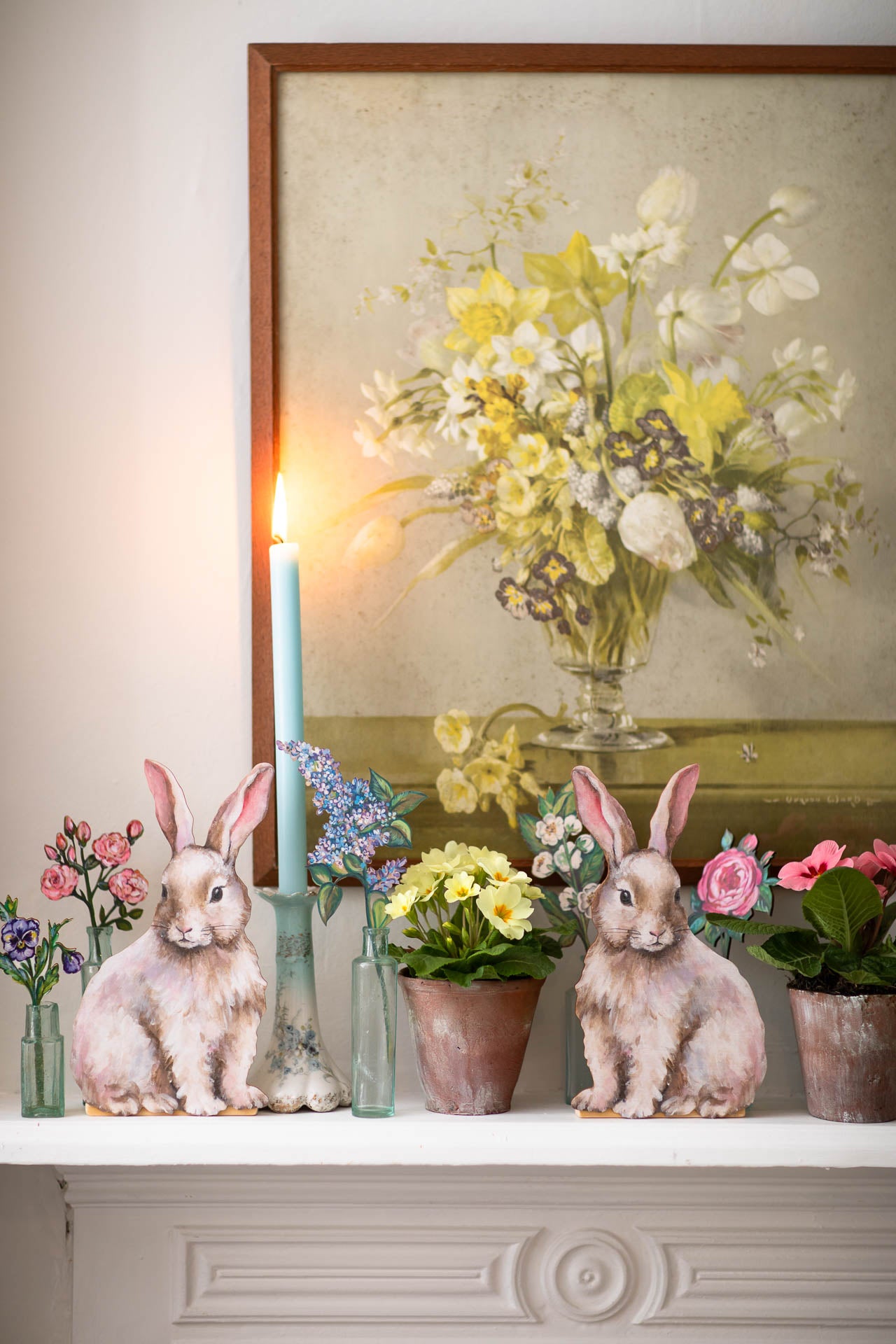 Pair Of Easter Bunnies ~ Wooden Mantle Decorations