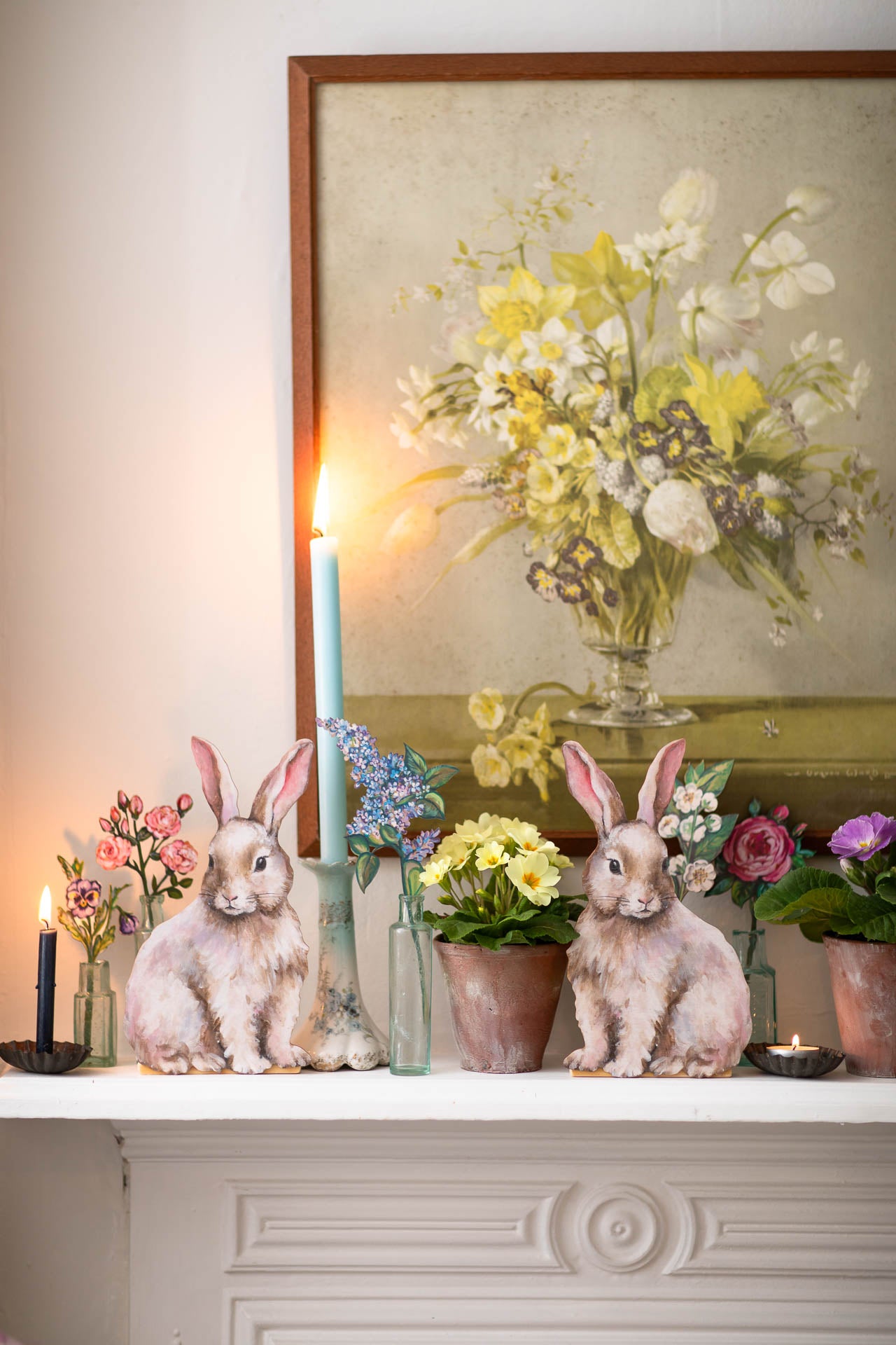 Pair Of Easter Bunnies ~ Wooden Mantle Decorations