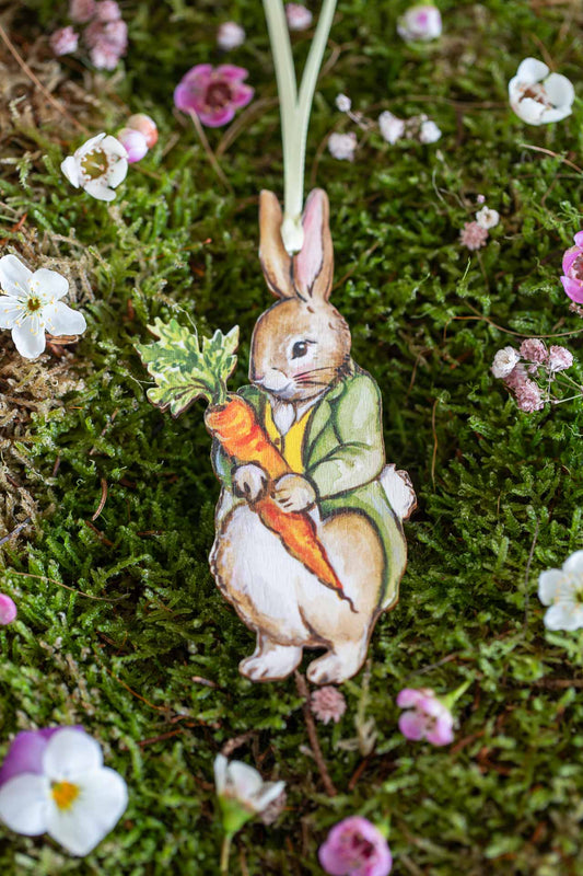 Mr Bunny with Carrot ~ Fortnum and Mason Collaboration ~Hanging Wooden Decoration