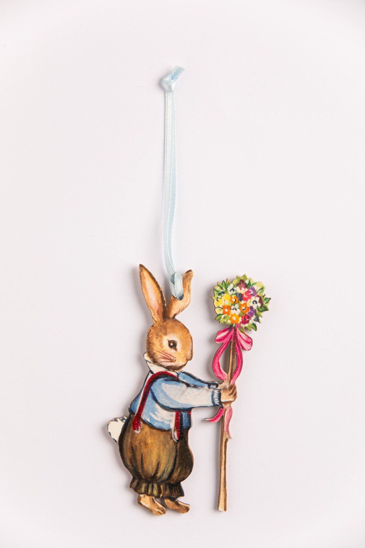 Boy Bunny with Garland ~ Hanging Wooden Decorations