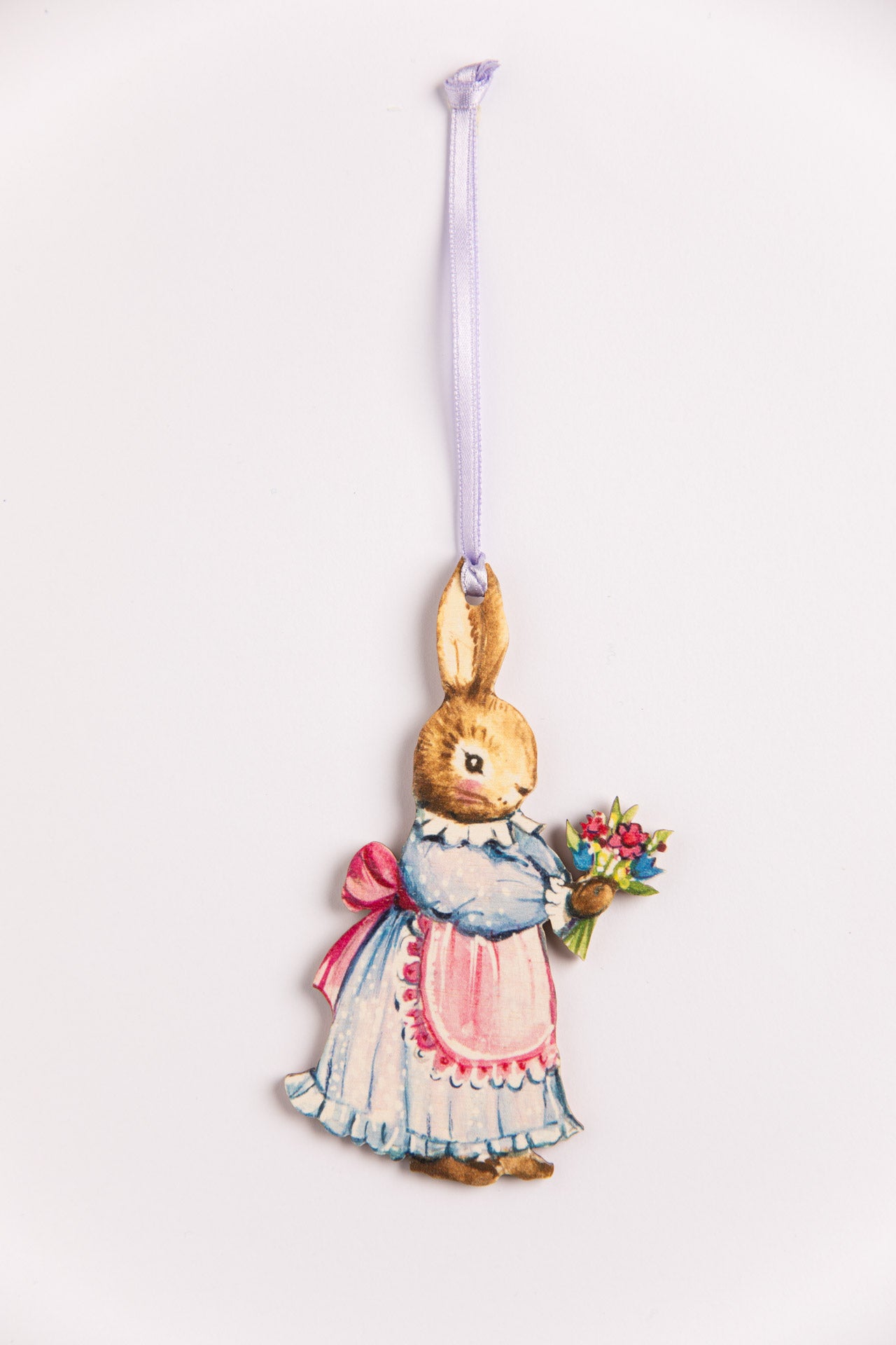 Bunny with Flowers ~ Hanging Wooden Decoration