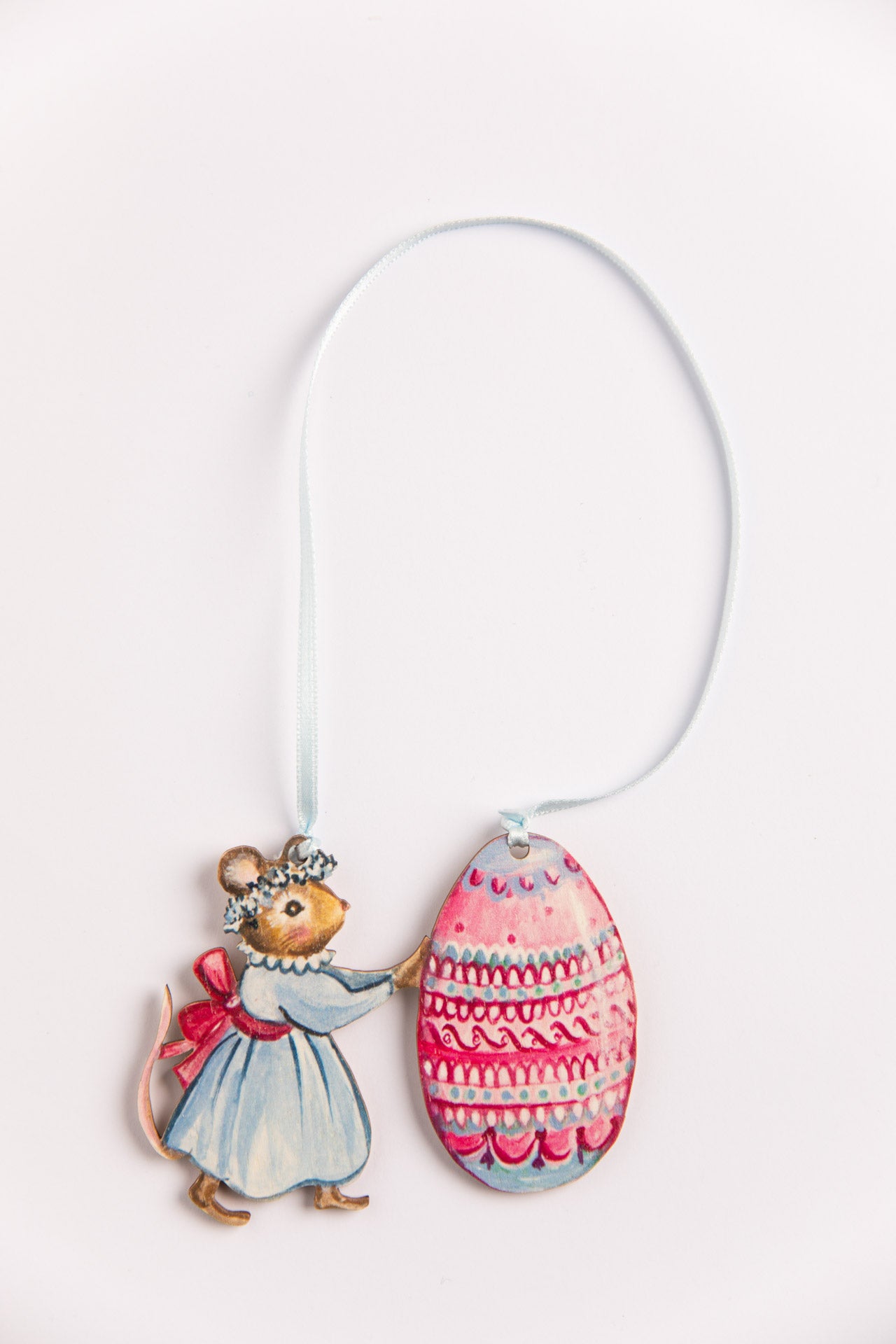 Mouse and Easter Egg ~ Hanging Wooden Decoration