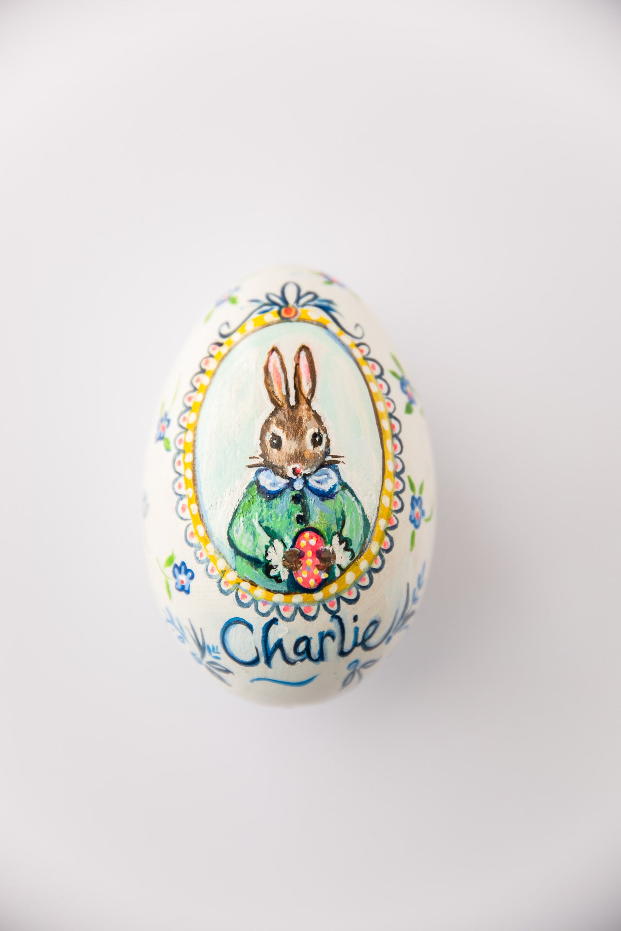 Boy or Girl Bunny ~ Personalised Heirloom Hand Painted Wooden Egg