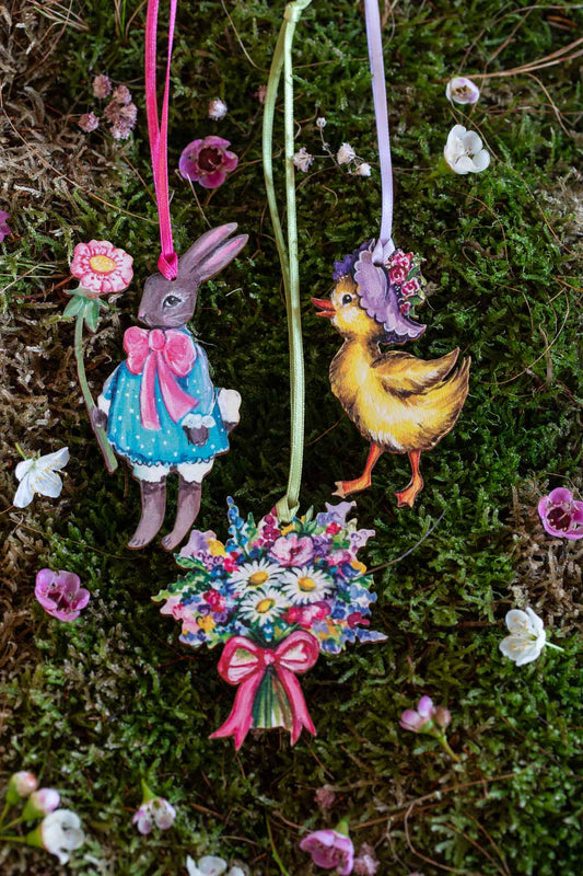 Trio of Mini Easter Decorations ~ Fortnum and Mason Collaborations ~ Hanging Wooden Decorations