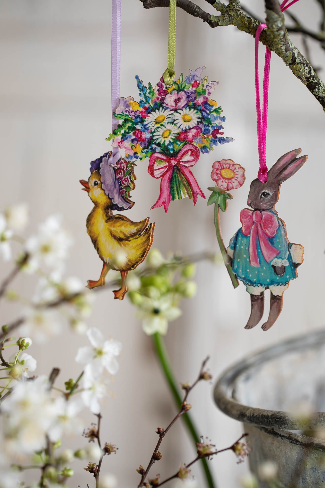 Trio of Mini Easter Decorations ~ Fortnum and Mason Collaborations ~ Hanging Wooden Decorations