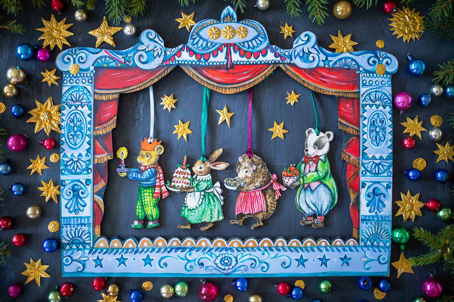 Mrs Rabbit with Pudding ~ Hanging Wooden Decoration