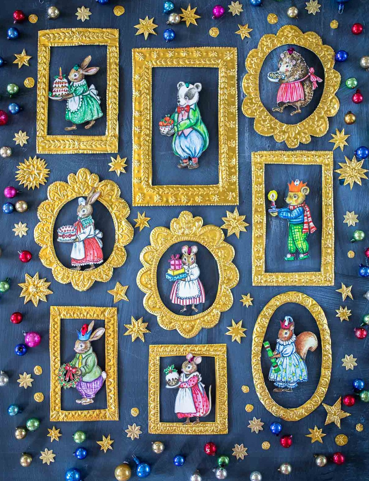 Miss Rabbit with Christmas Cake ~ Wooden Hanging Decoration