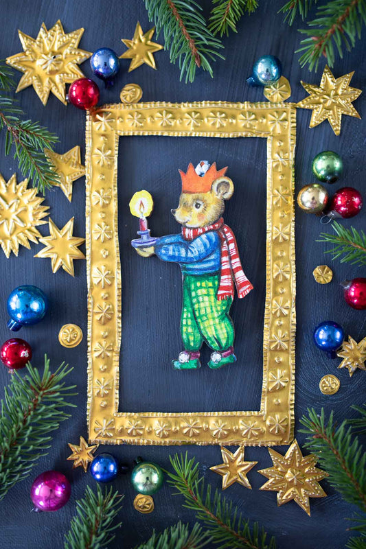 Teddy Bear with Candle ~ Wooden Hanging Decoration