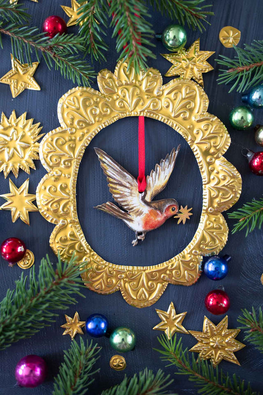 The Christmas Band ~ Robin ~ Hanging Wooden Decoration