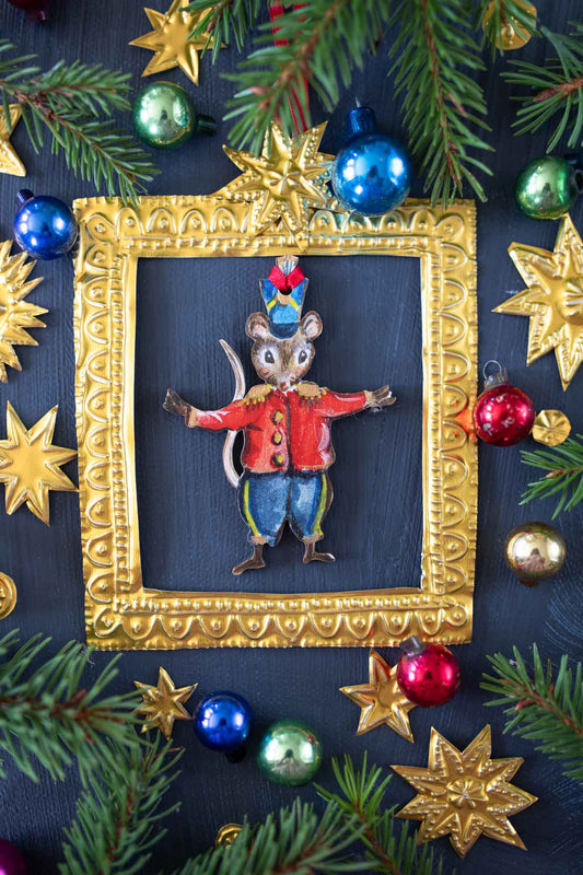 The Christmas Band ~ Mouse Conductor ~ Hanging Wooden Decoration