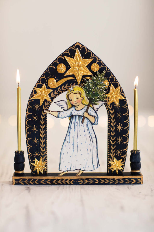 The Christmas Angel ~ Wooden Candle Holder