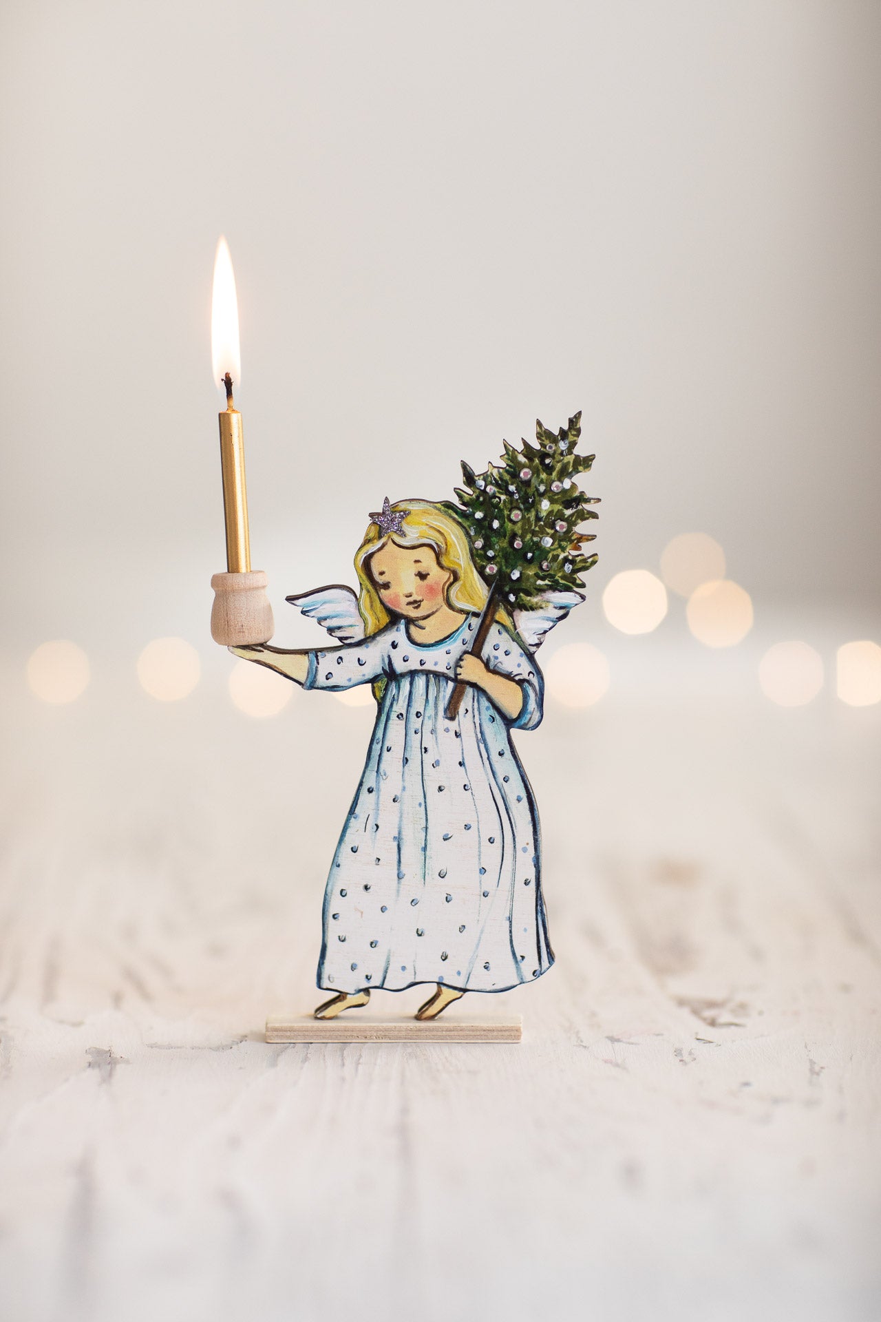 The Wishing Angel ~ Small Wooden Candle Holder