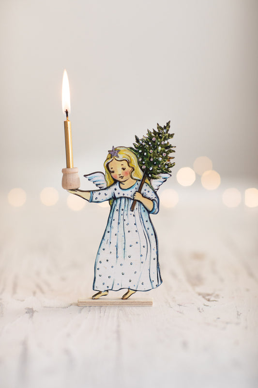 The Wishing Angel ~ Small Wooden Candle Holder