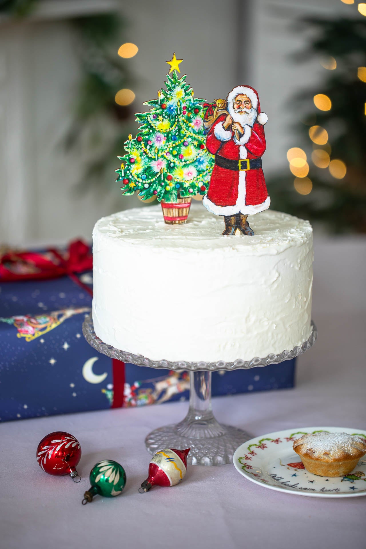 Amy Swann X Fortnum & Mason  Father Christmas and Tree ~ Wooden Cake Topper