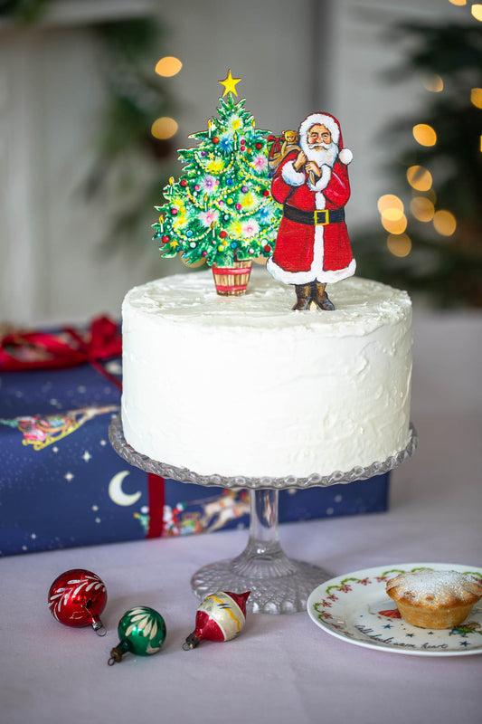 Amy Swann X Fortnum & Mason  Father Christmas and Tree ~ Wooden Cake Topper