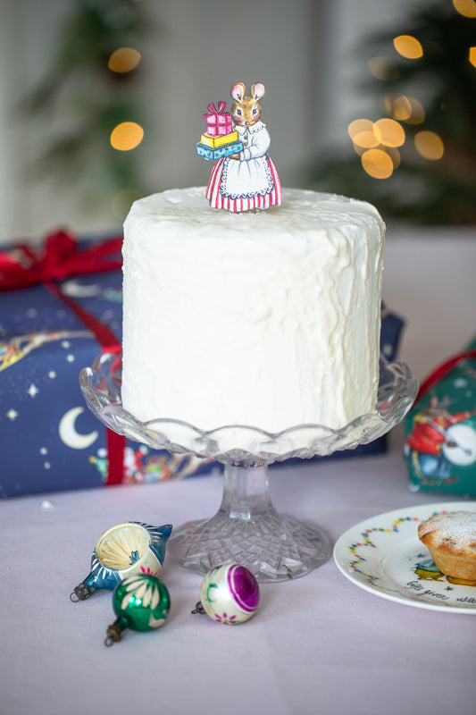 Mrs Mouse with Gifts ~ Wooden Cake Topper