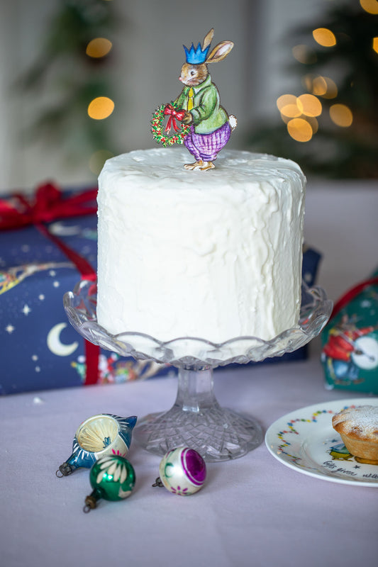 Mr Rabbit with Garland ~ Wooden Cake Topper
