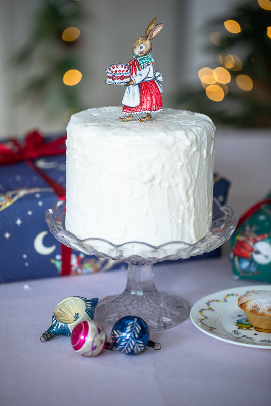 Mrs Rabbit with Christmas Cake ~ Wooden Cake Topper