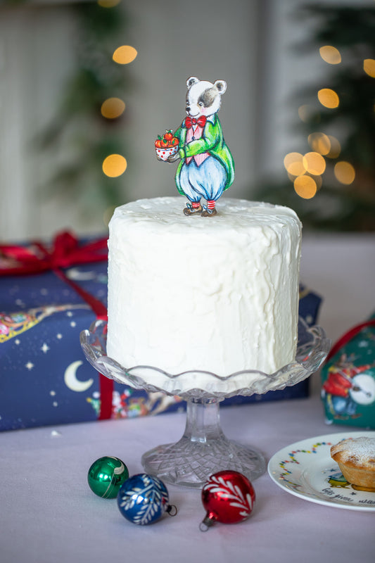 Mr Badger carrying Satsumas ~ Wooden Cake Topper
