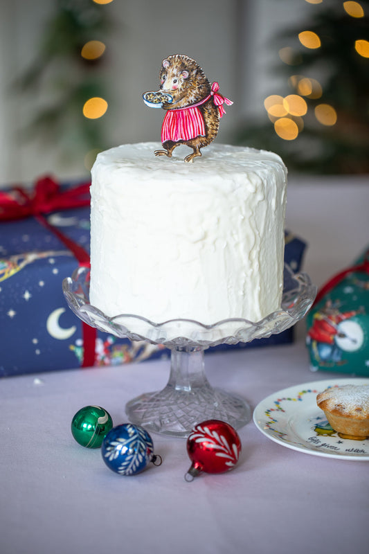 Mrs Hedgehog with Mince Pies ~ Wooden Cake Topper