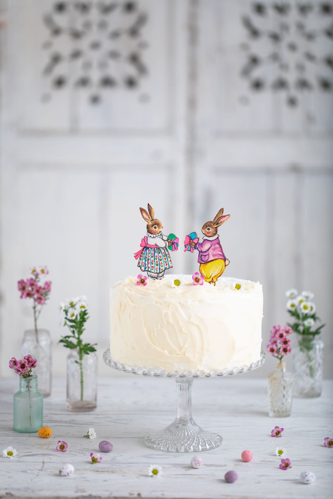 Boy Bunny with Egg ~ Wooden Cake Topper