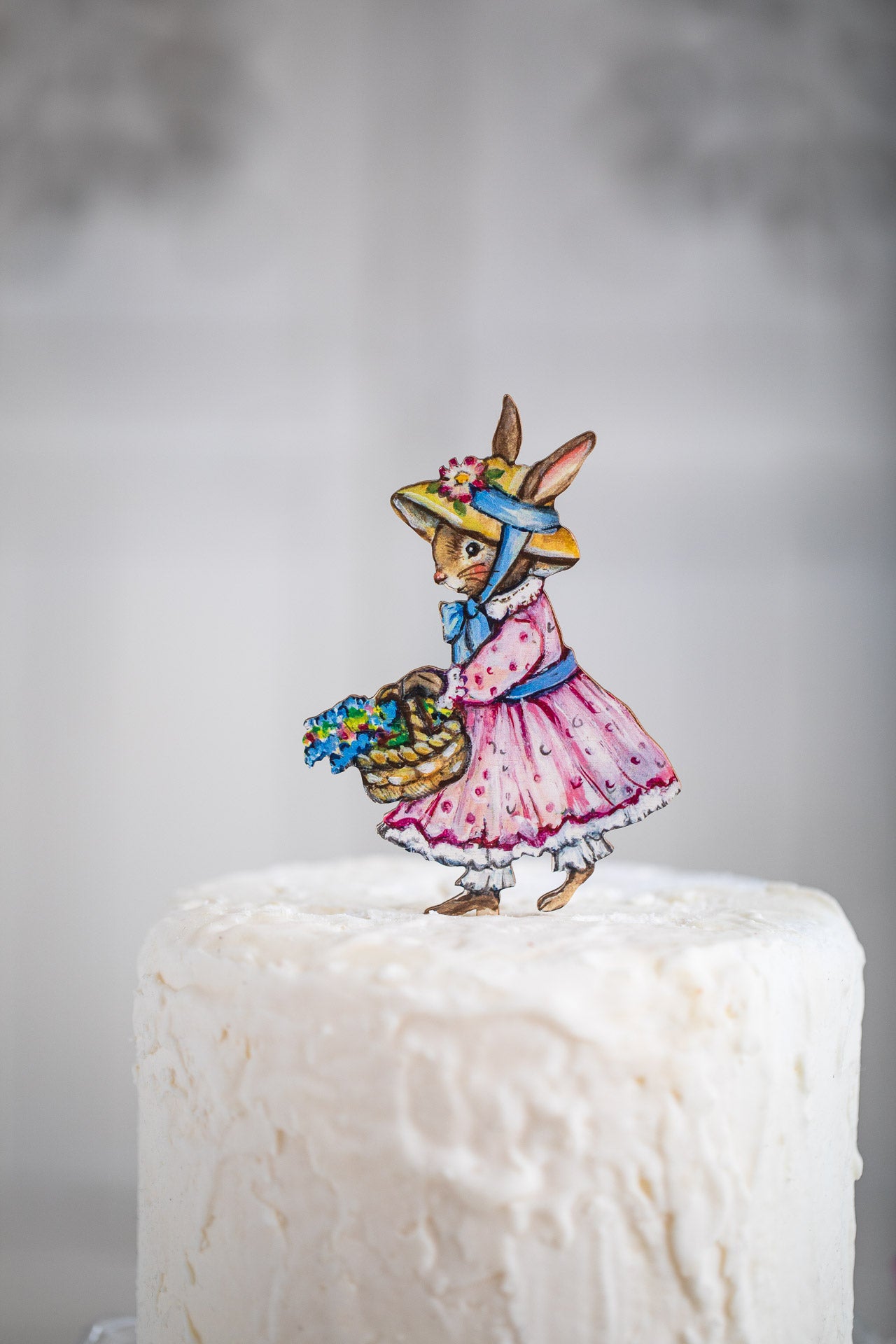 Bunny with Basket ~ Wooden Cake Topper