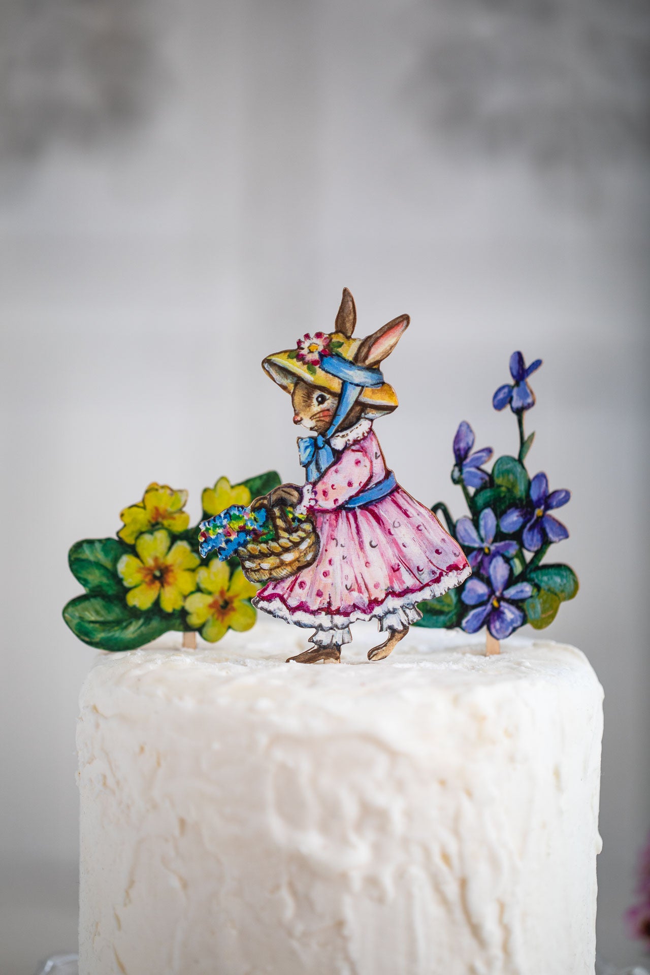 Bunny with Basket ~ Wooden Cake Topper