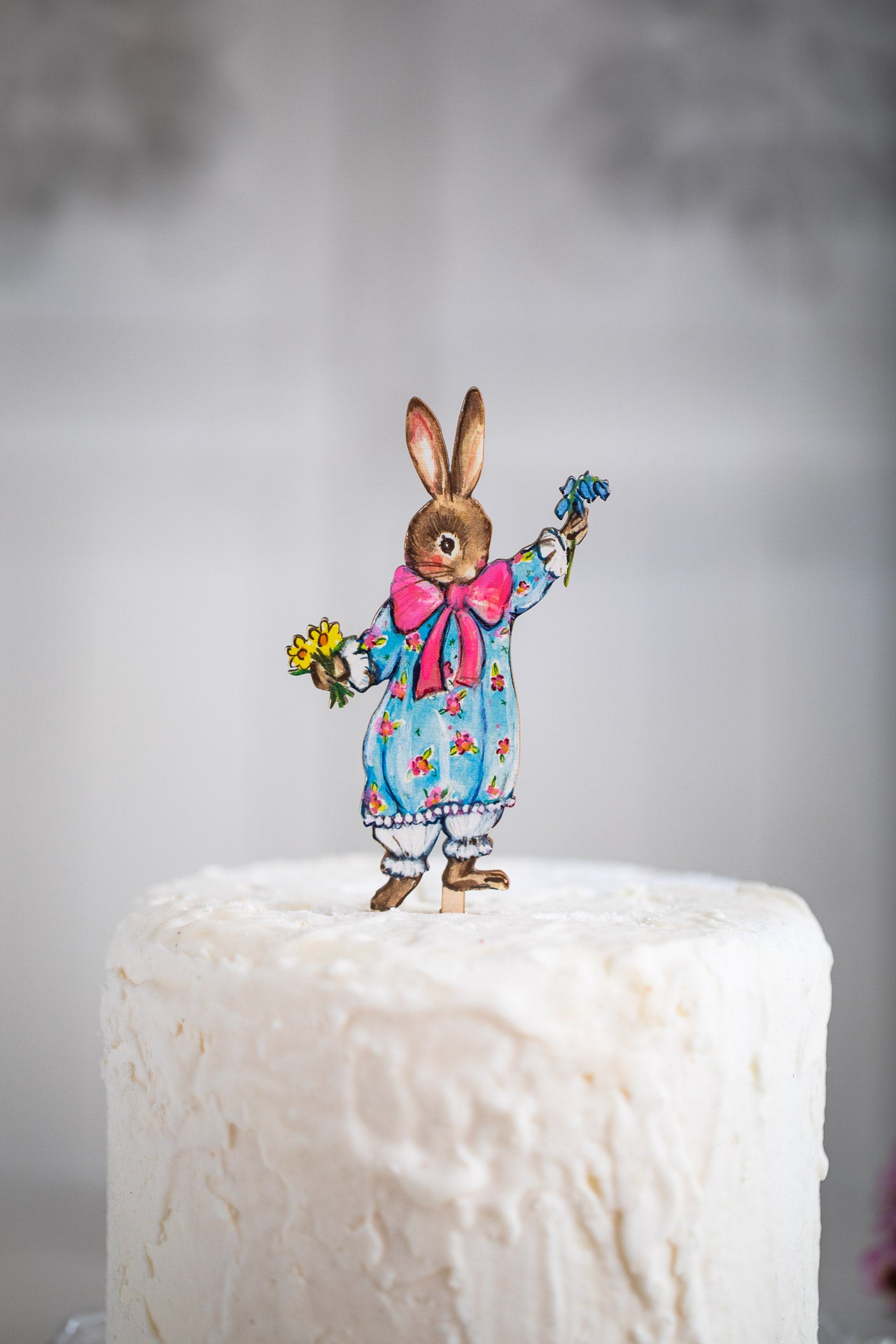 Bunny Picking Flowers ~ Wooden Cake Topper