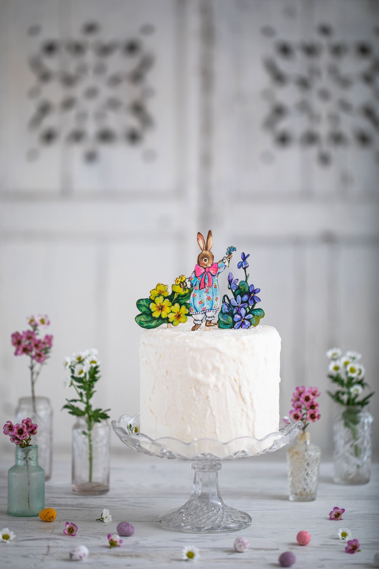 Bunny Picking Flowers ~ Wooden Cake Topper