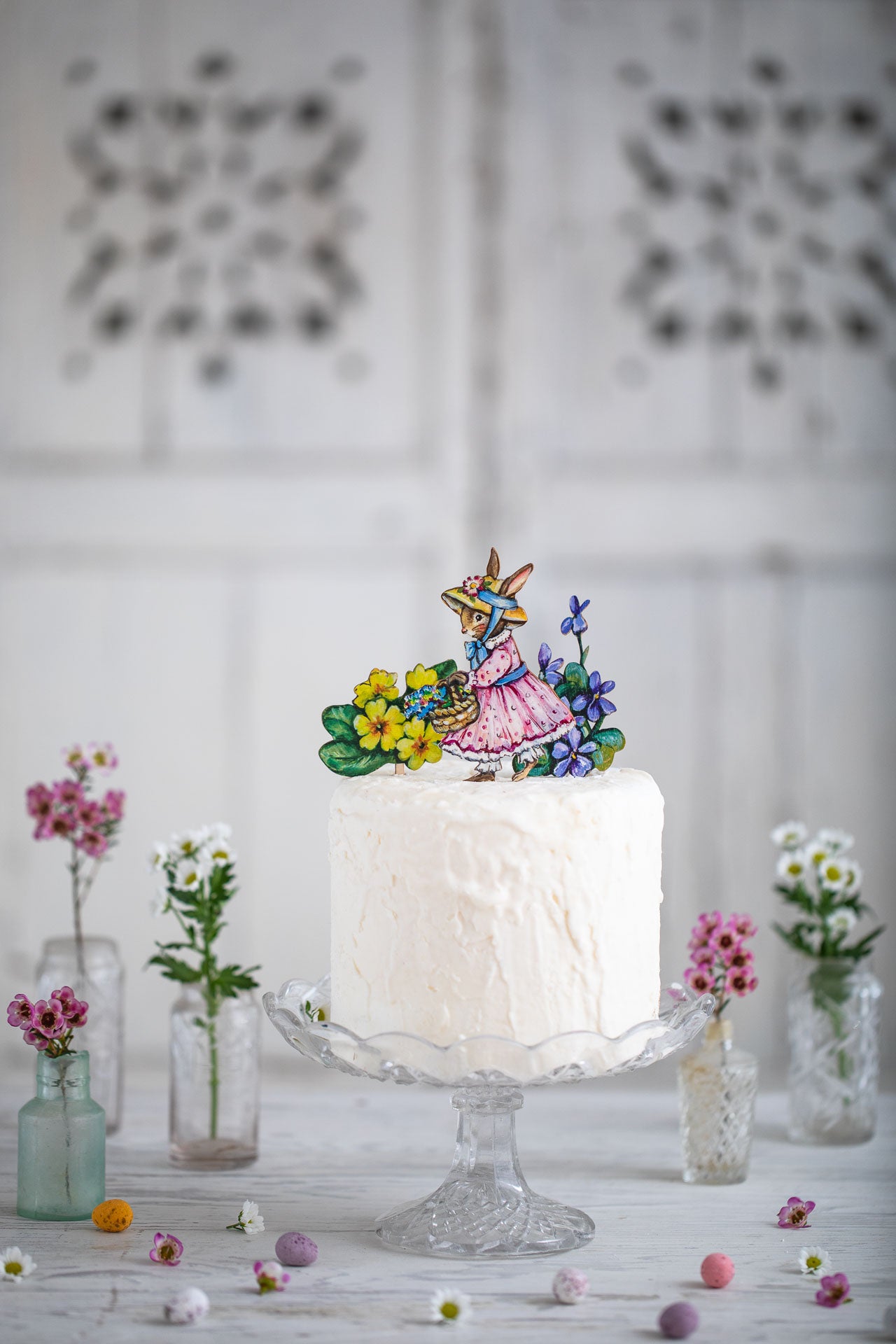 Bunny with Basket ~ Wooden Cake Topper