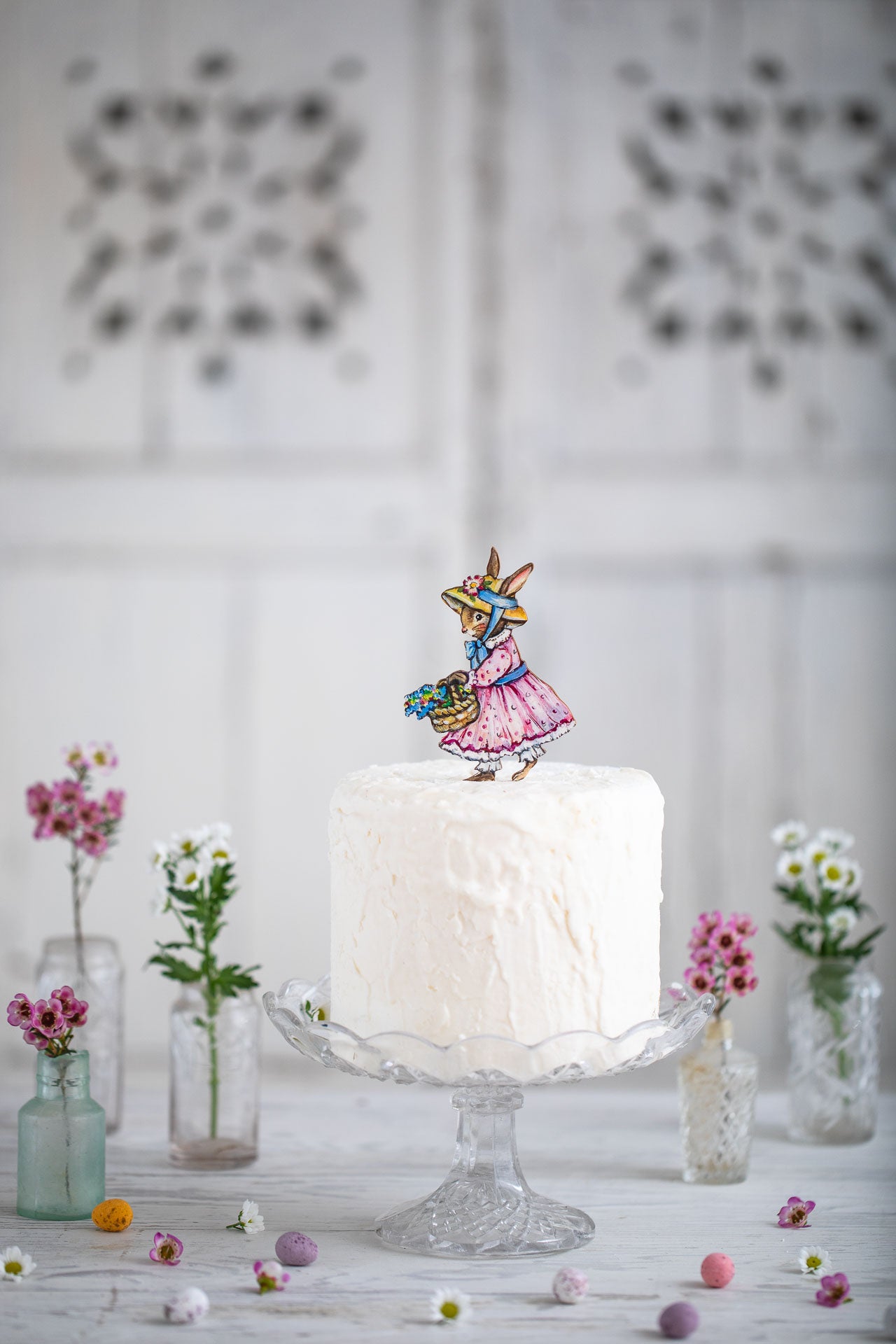 Bunny with Basket ~ Wooden Cake Topper