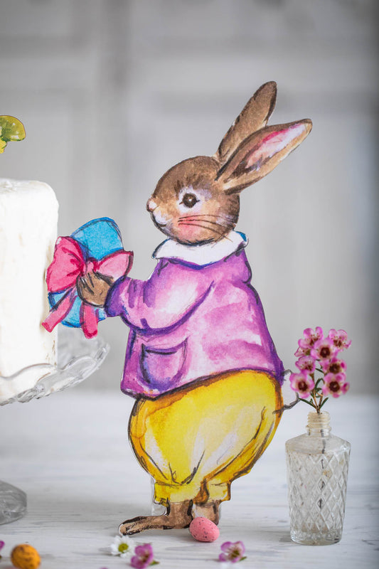 Boy Bunny With Egg ~ Large Freestanding Wooden Decoration