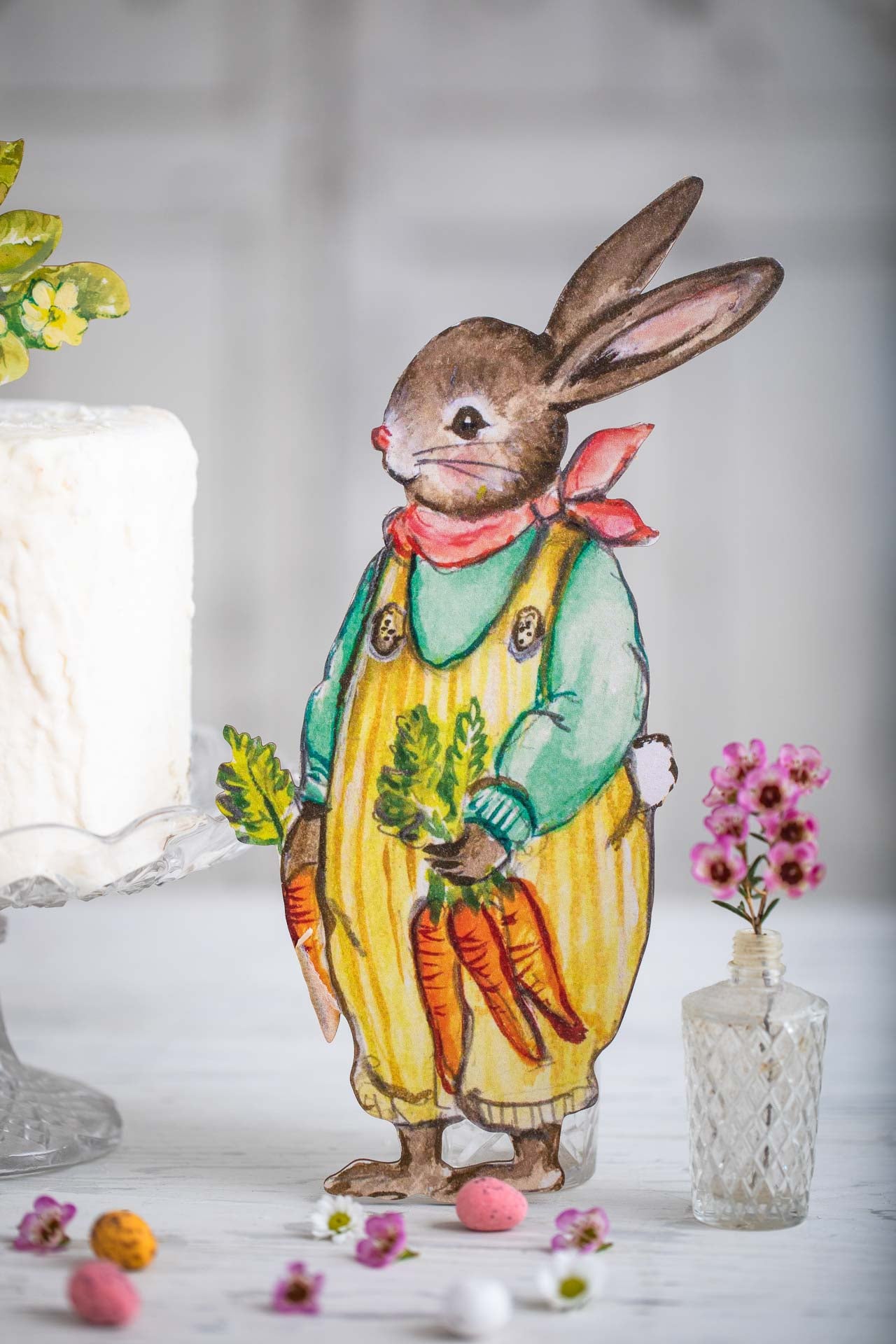 Gardening Bunny with Carrots ~ Large Scale freestanding Decorative piece.