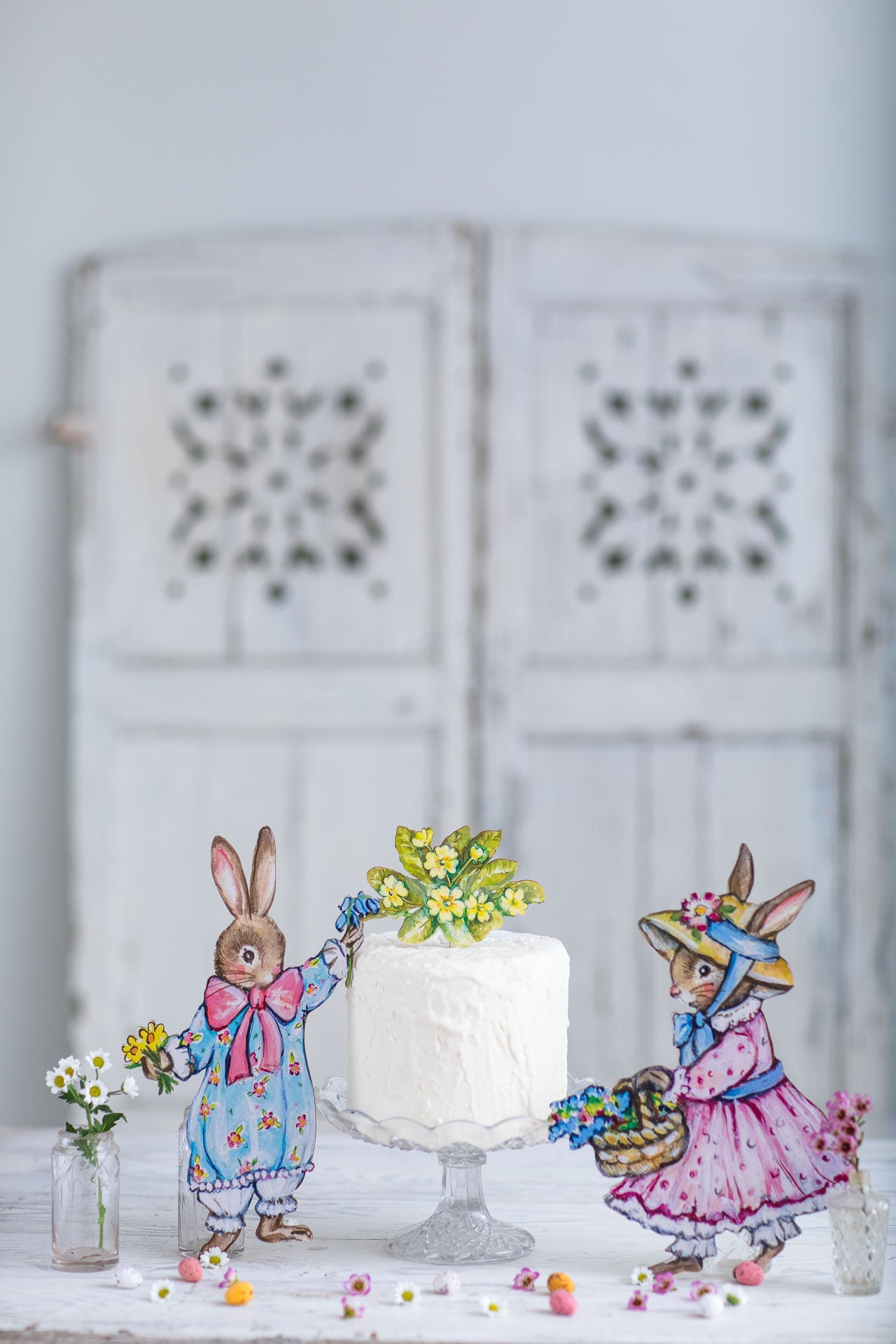 Bunny Picking Flowers ~ Large Freestanding Wooden Decoration