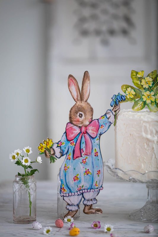 Bunny Picking Flowers ~ Large Freestanding Wooden Decoration