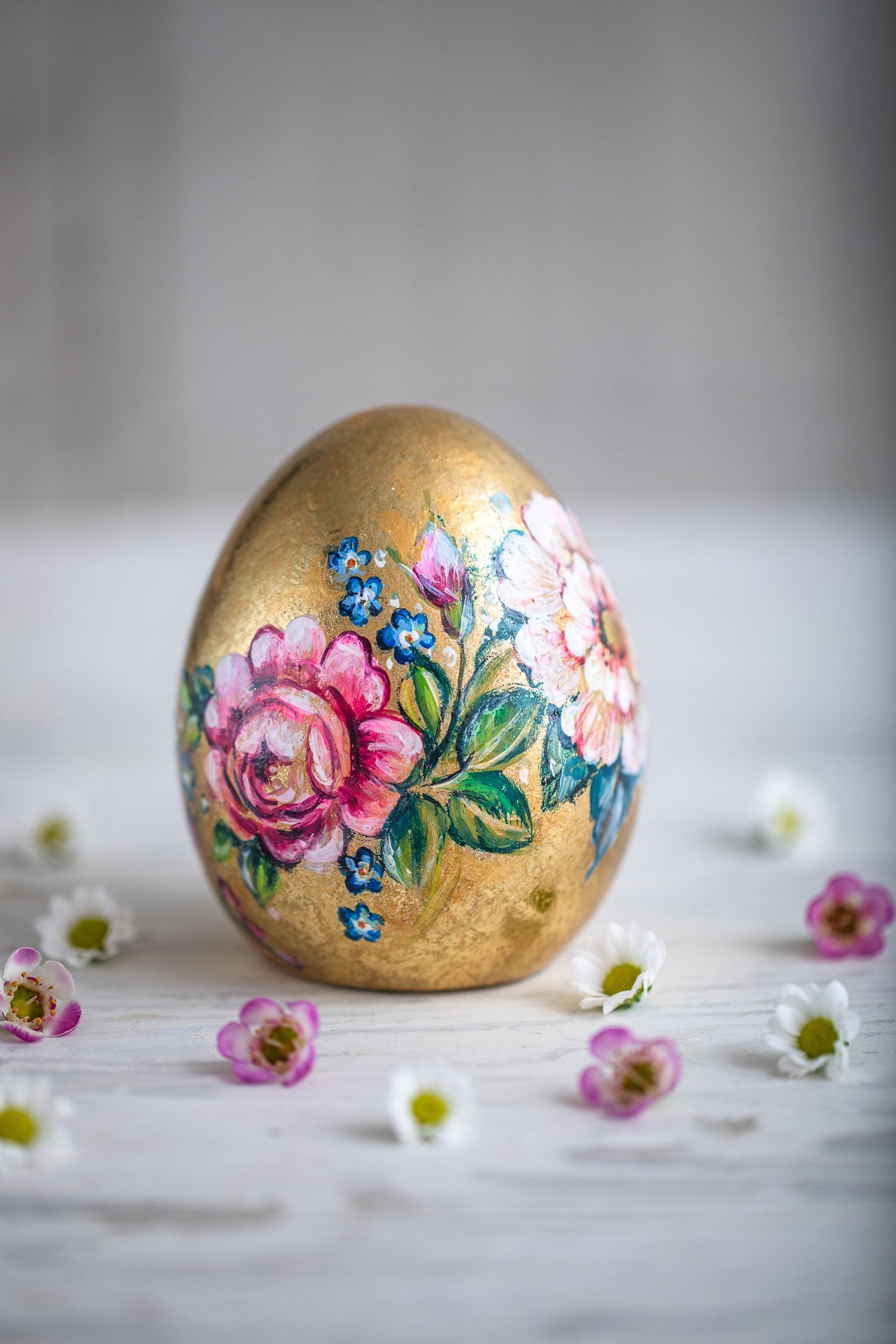 Large Gold Ceramic Hand Painted Egg