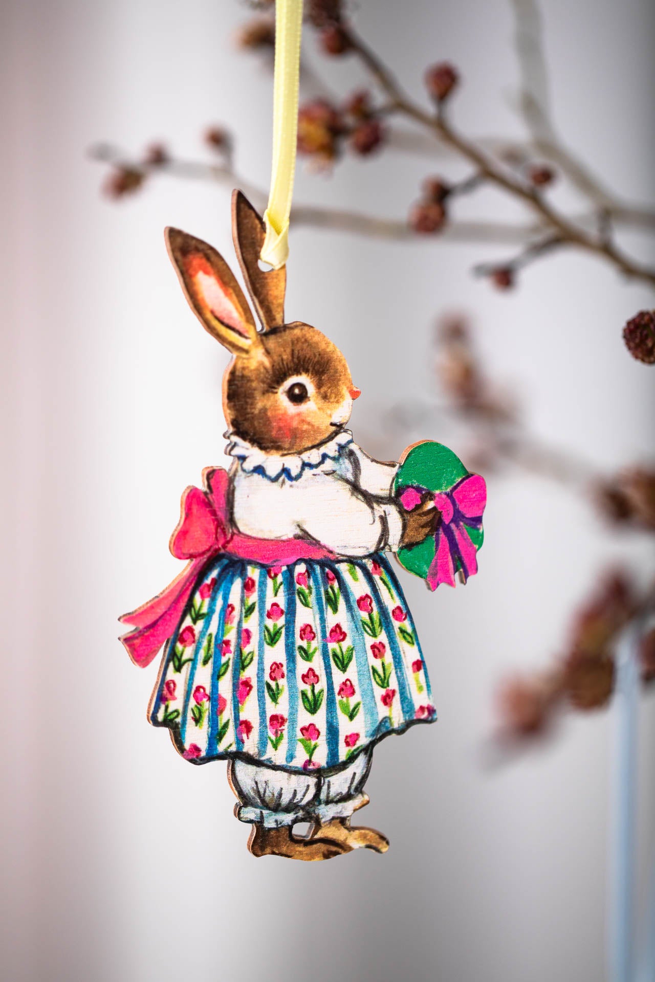Easter Bunny Girl With Egg~ Fortnum & Mason X Amy Swann ~ Hanging Wooden Decoration