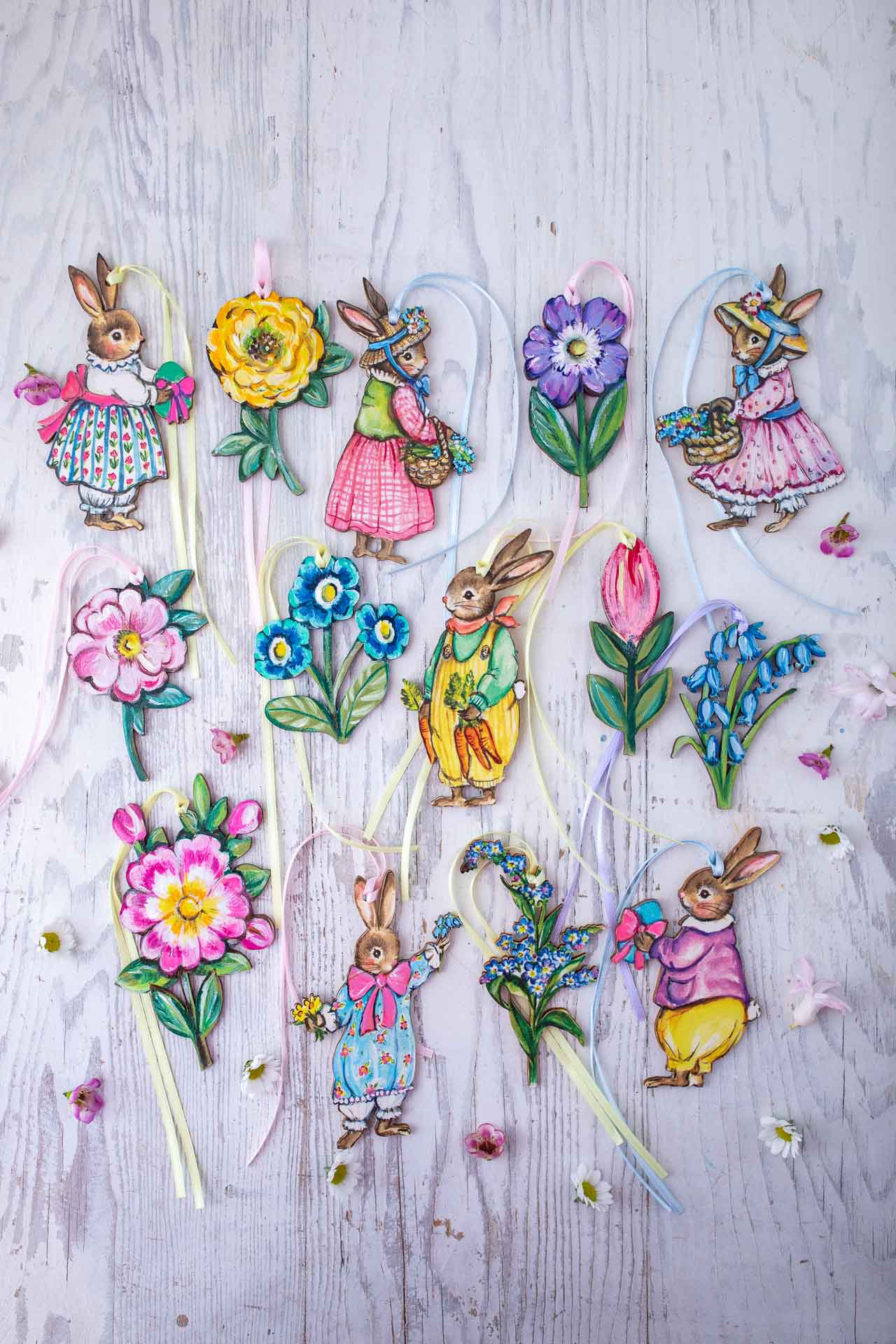 Gardening Bunny With Basket ~ Hanging Wooden Decoration