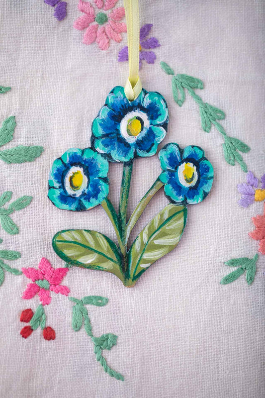 Hand Painted Flower ~ Primula~ Hanging Wooden Decoration