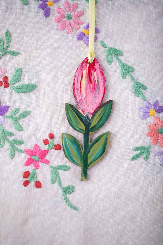 Hand Painted Flower ~ Tulip ~ Hanging Wooden Decoration