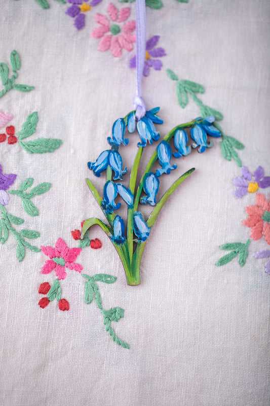 Hand Painted Flower ~ Bluebells ~ Hanging Wooden Decoration