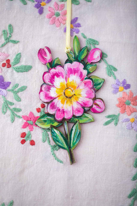 Hand Painted Flower ~Peony ~ Hanging Wooden Decoration