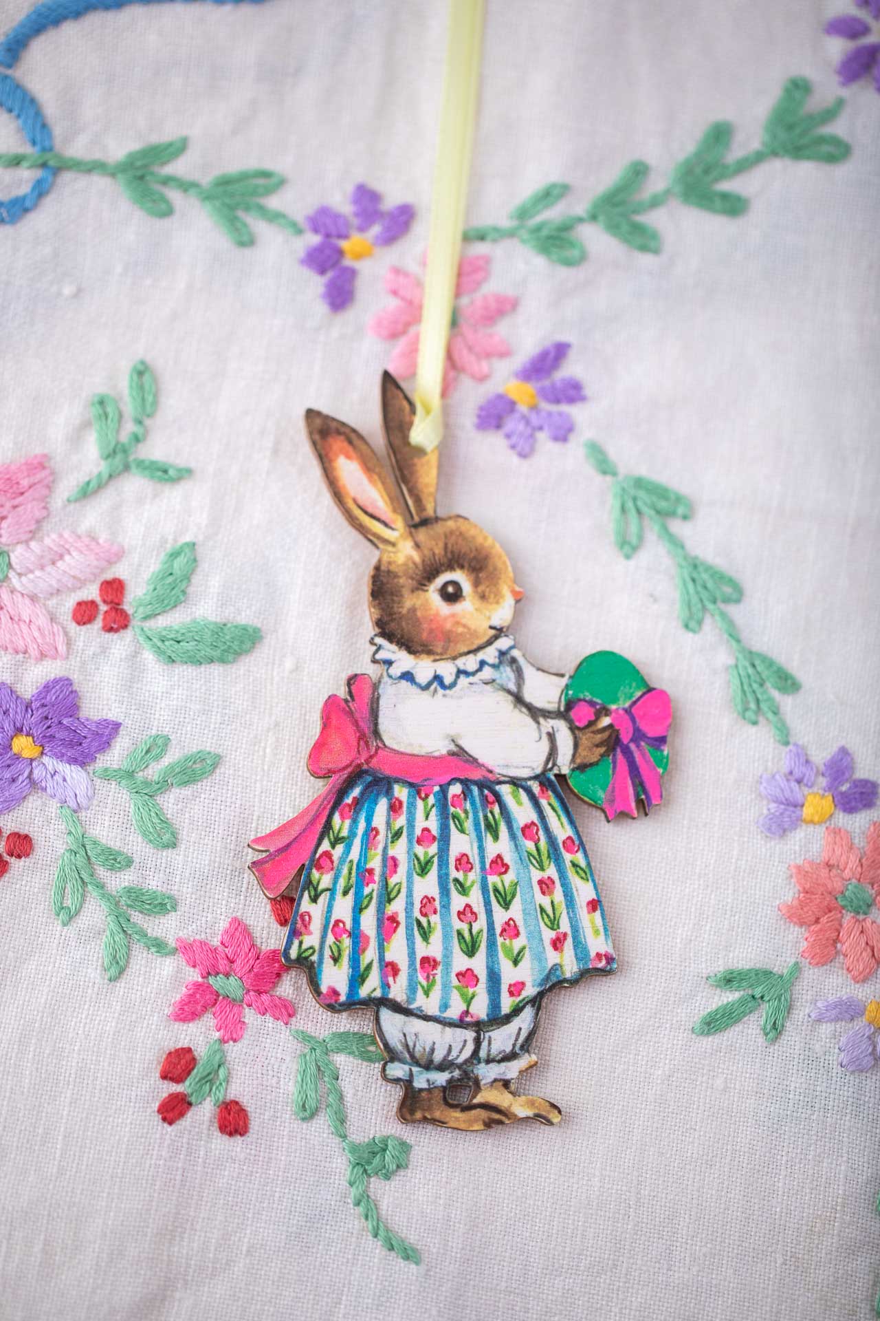 Easter Bunny Girl With Egg~ Fortnum & Mason X Amy Swann ~ Hanging Wooden Decoration