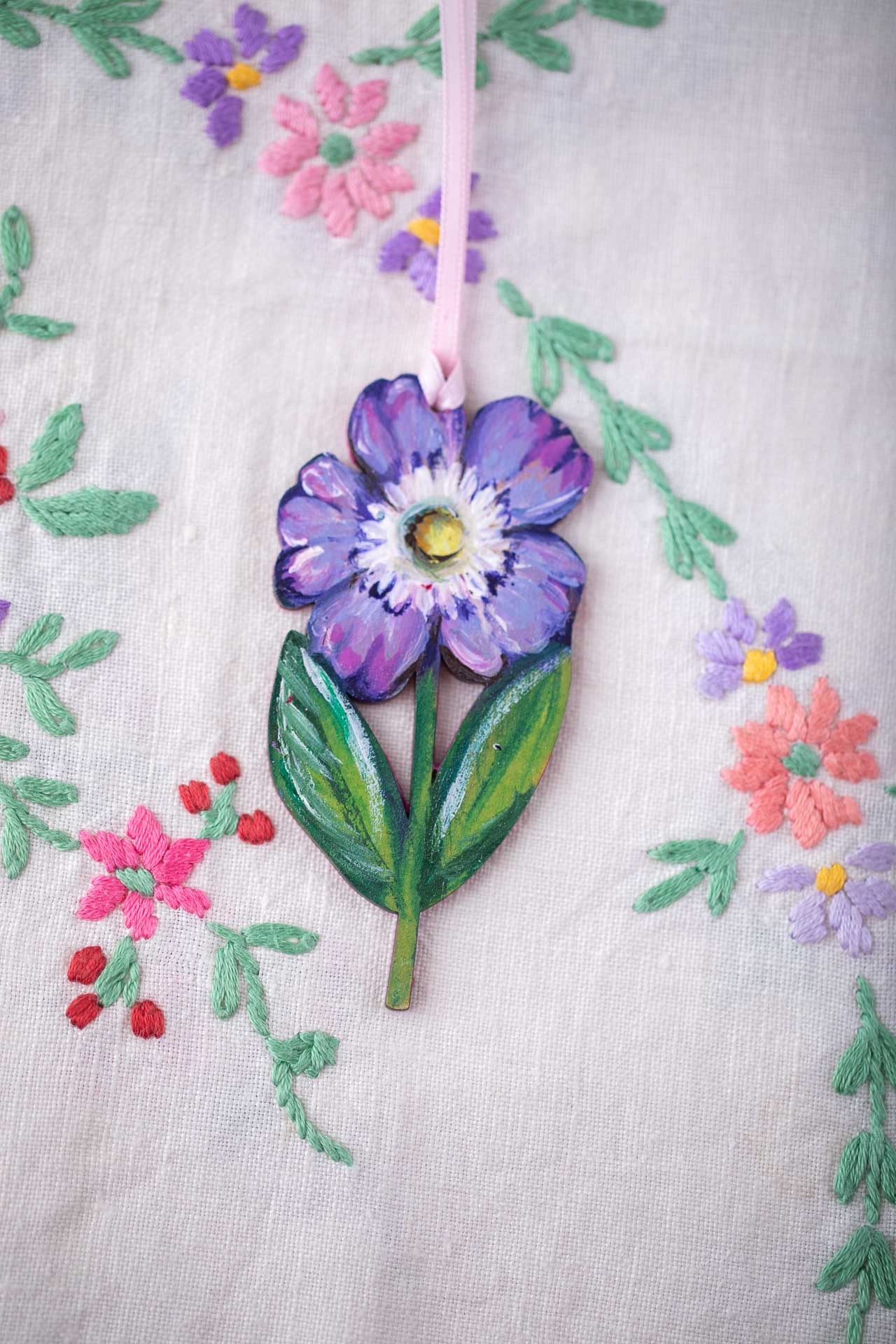 Hand Painted Flower ~ Anemone ~ Hanging Wooden Decoration
