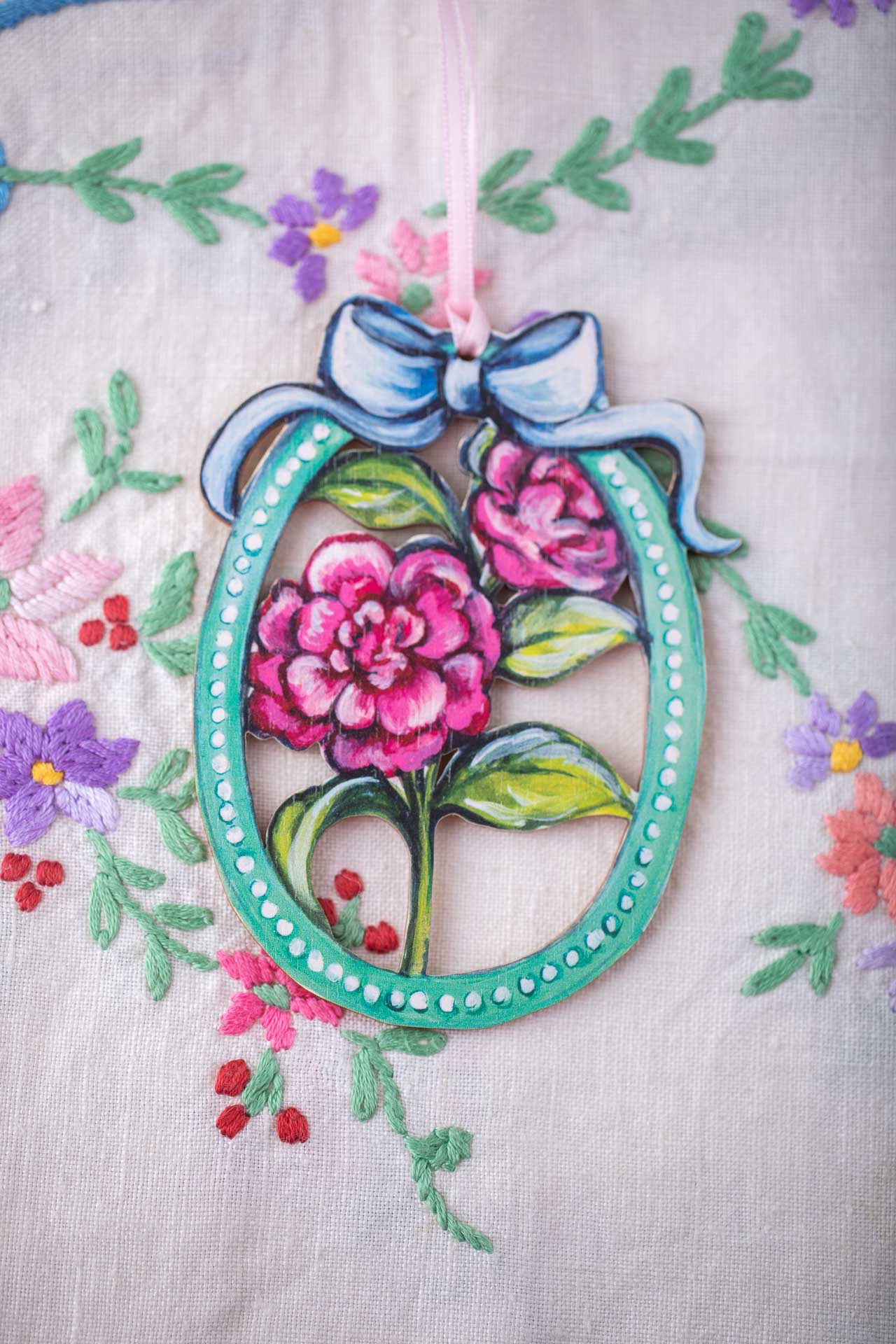 Peony ~ Hanging Wooden Decoration