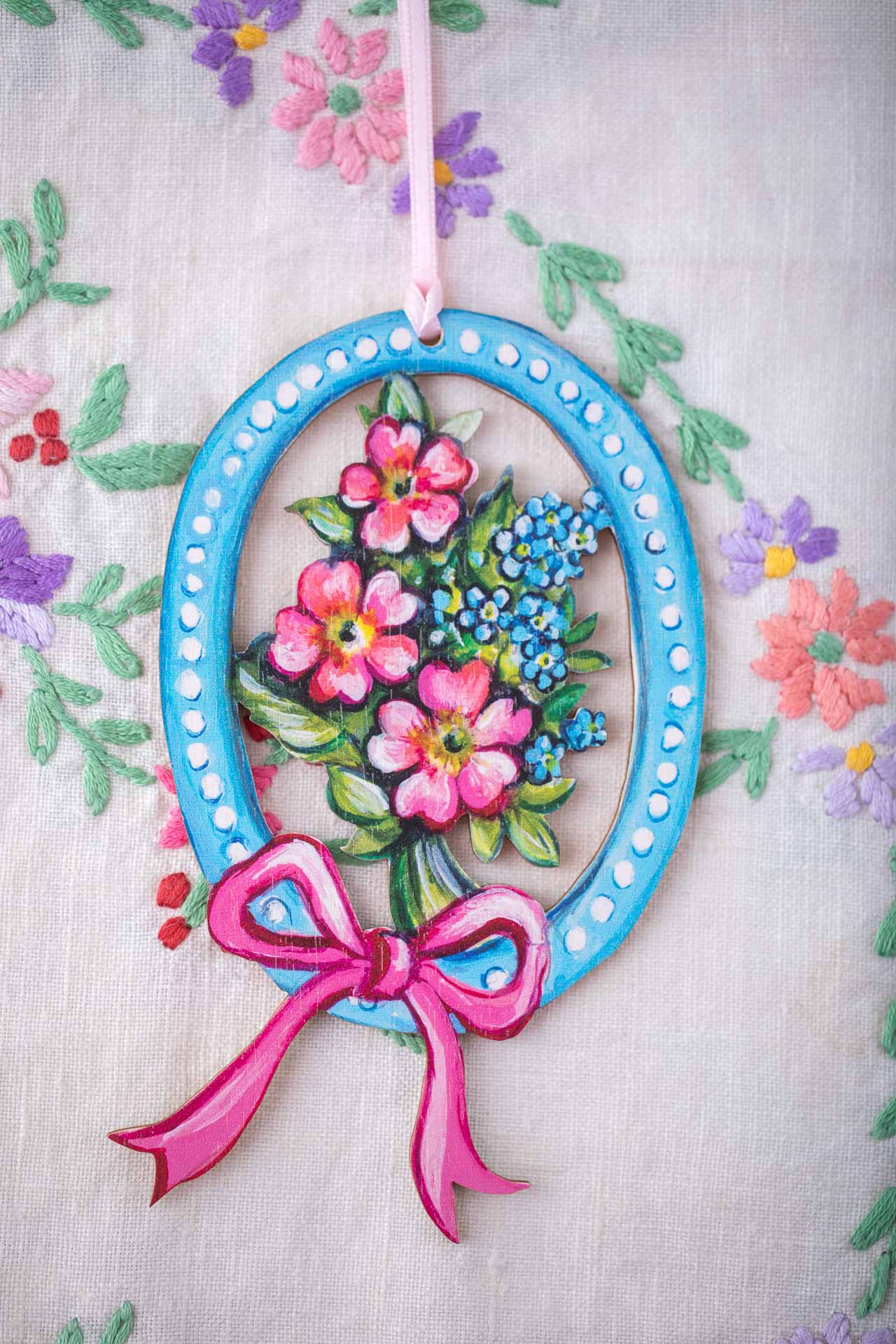 Forget Me Not With Bow ~ Wooden Hanging Decoration