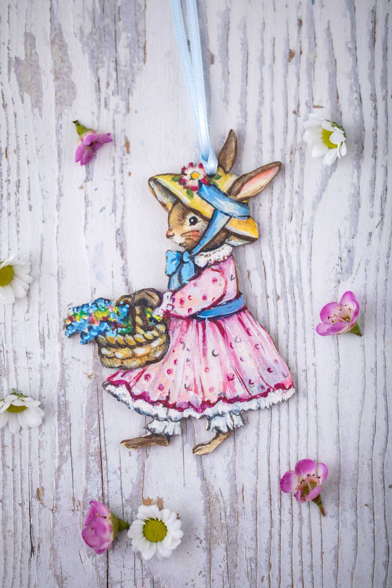 Garden Bunny with Basket ~ Amy Swann X Fortnum & Mason ~ Hanging Wooden Decoration