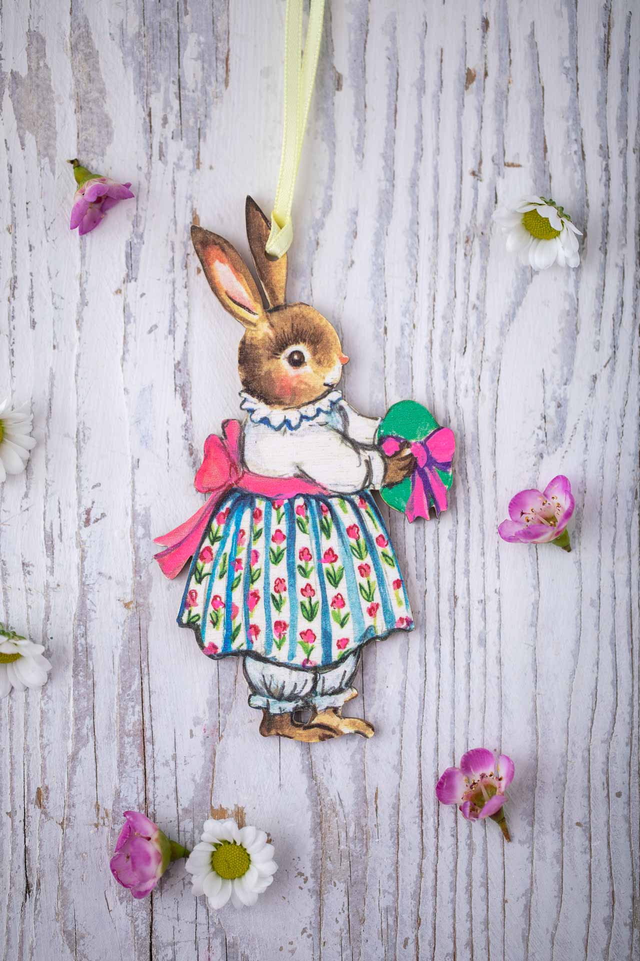 Easter Bunny Girl With Egg~ Fortnum & Mason X Amy Swann ~ Hanging Wooden Decoration