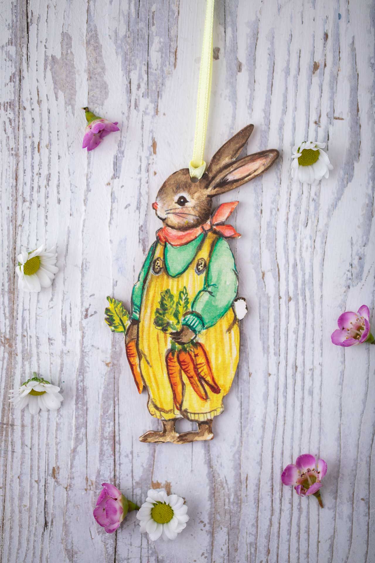 Gardening Bunny Boy ~ Hanging Wooden Decoration